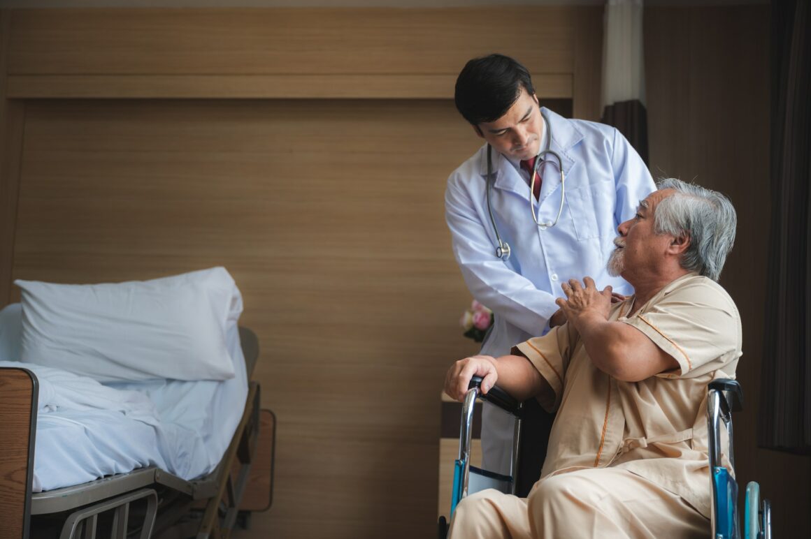 Senior patient visits profressional doctor at the hospital. Medical healthcare concept