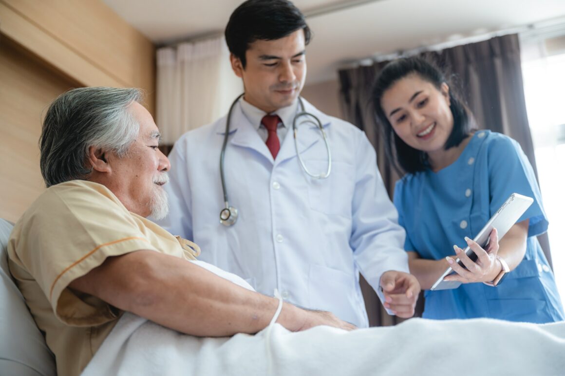 Senior patient visits profressional doctor at the hospital. Medical healthcare concept